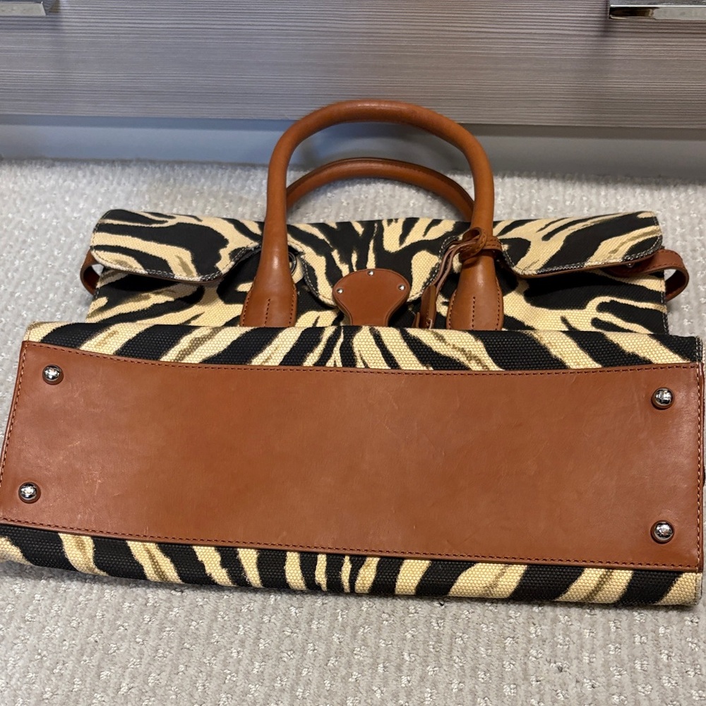 Ralph Lauren Leather-Accent Zebra Print Tote Bag - Black & Cream - Picture 8 of 11
